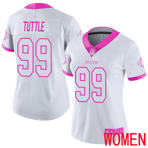 New Orleans Saints Limited White Pink Women Shy Tuttle Jersey NFL Football #99 Rush Fashion Jersey->women nfl jersey->Women Jersey